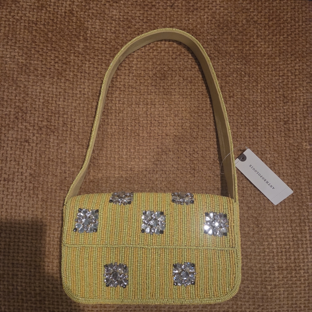 Viral Yellow Beaded Bag w/Crystal Accents Anthropologie shoulder handbag. NWT